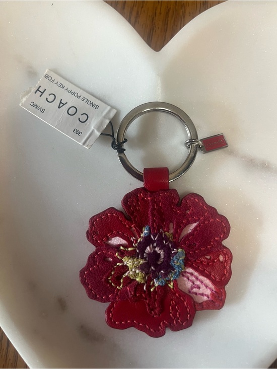 Coach Accessories - COACH Red single poppy style 393 Leather Keychain Charm new with 🏷️